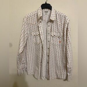 Ariat ligth cream Button-Down Western Shirt with orange Pattern